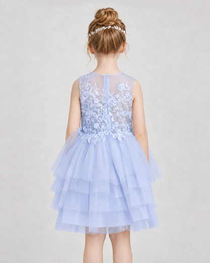 Dideyttawl Embroidered Tiered Tulle Girl Formal Dress