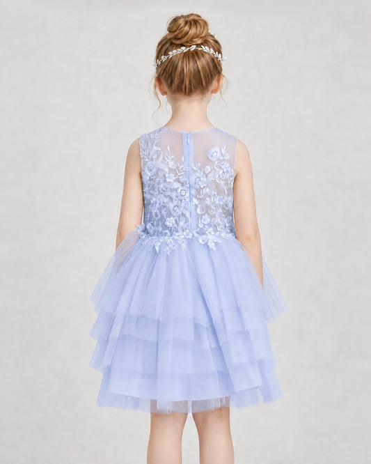 Lavender Tulle Tiered Girls Formal Dresses Back View