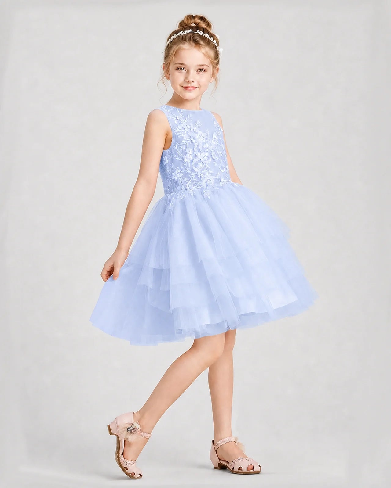 Dideyttawl Embroidered Tiered Tulle Girl Formal Dress