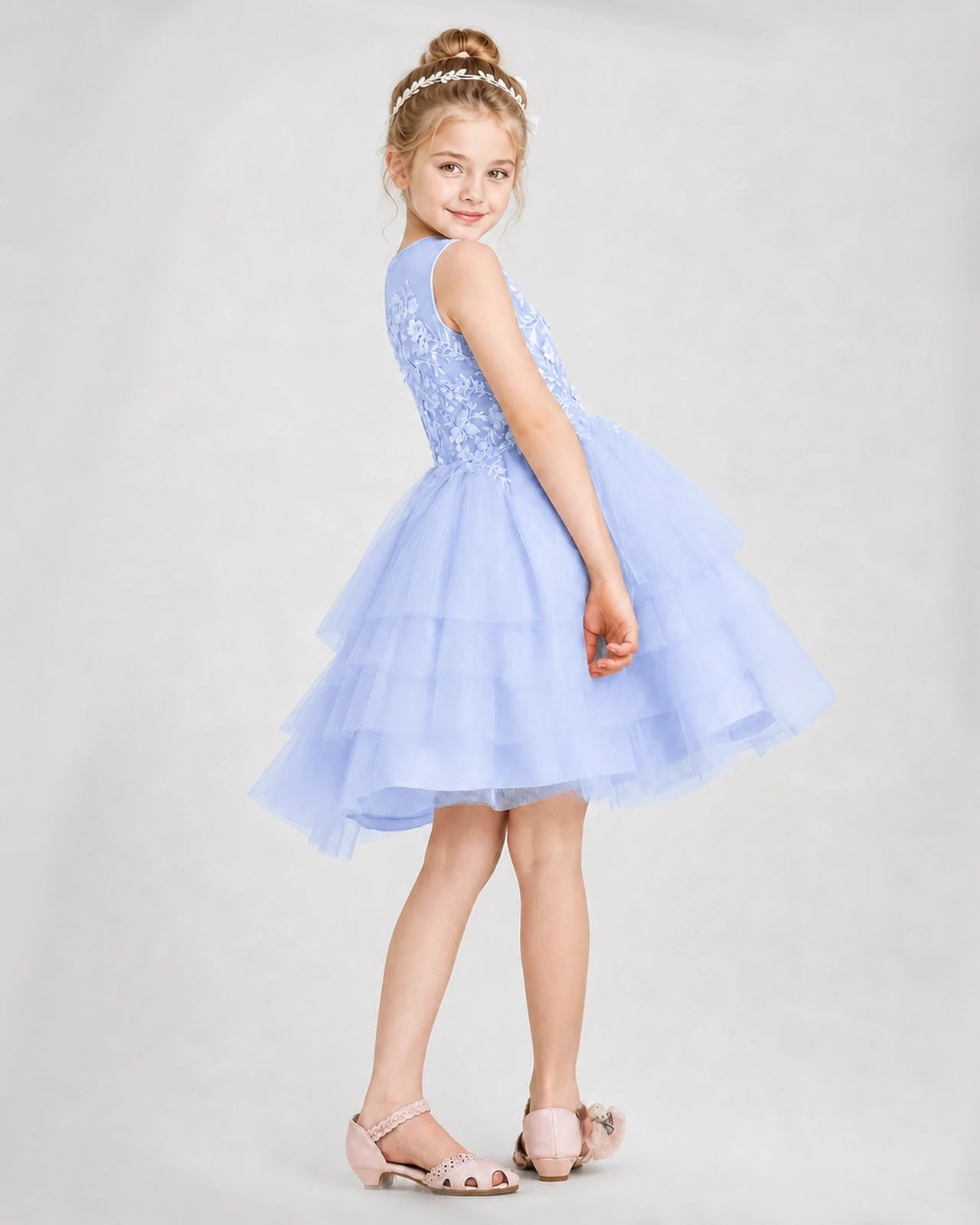 Dideyttawl Embroidered Tiered Tulle Girl Formal Dress