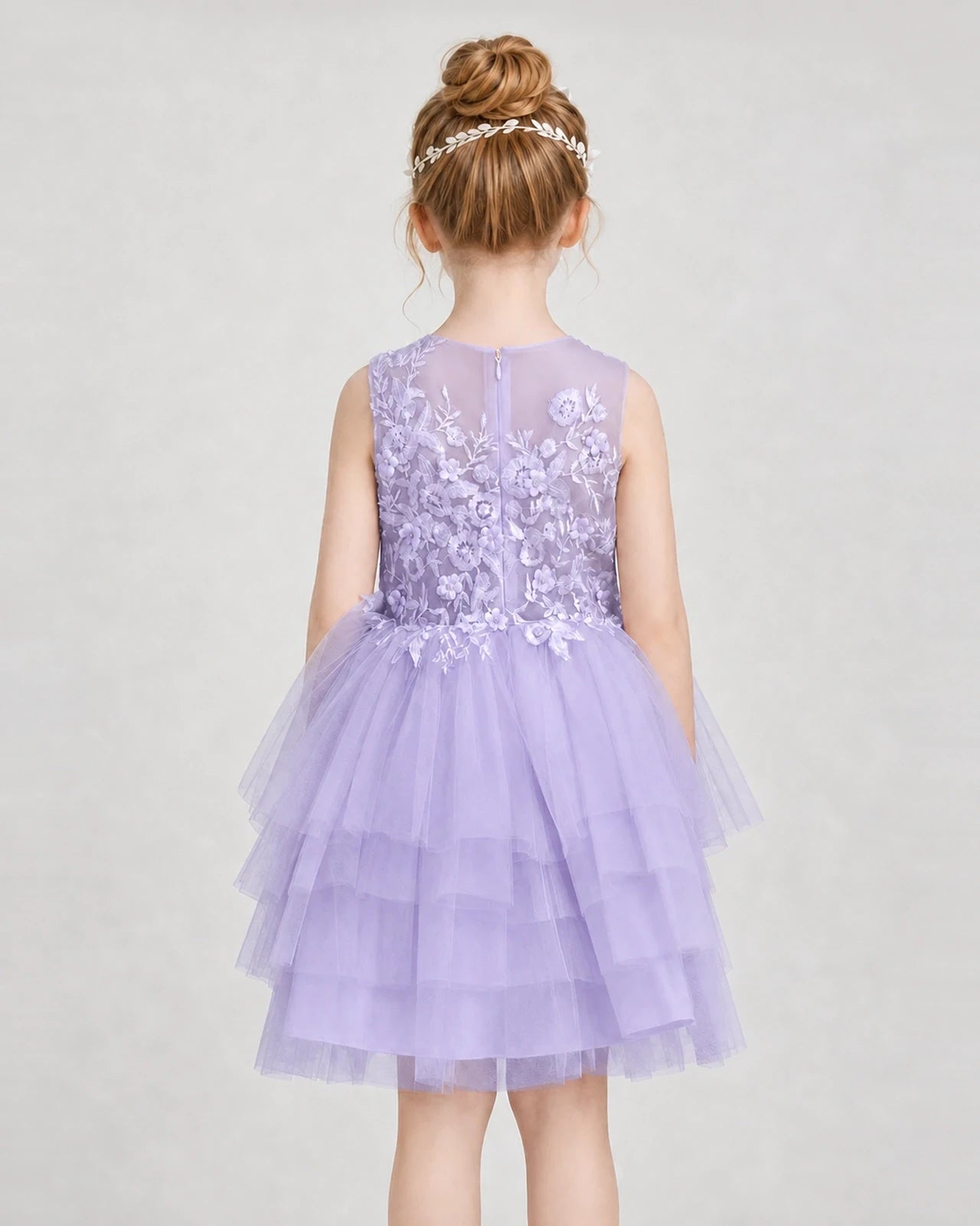Dideyttawl Embroidered Tiered Tulle Girl Formal Dress