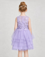 Lilac Tulle Tiered Dress Girls Formal Dresses Back View