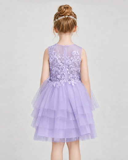 Dideyttawl Embroidered Tiered Tulle Girl Formal Dress
