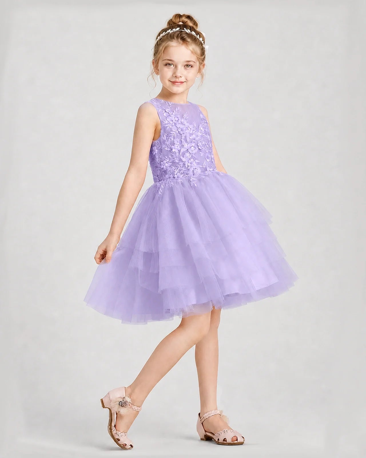 Dideyttawl Embroidered Tiered Tulle Girl Formal Dress