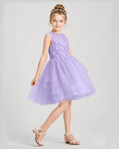Dideyttawl Embroidered Tiered Tulle Girl Formal Dress
