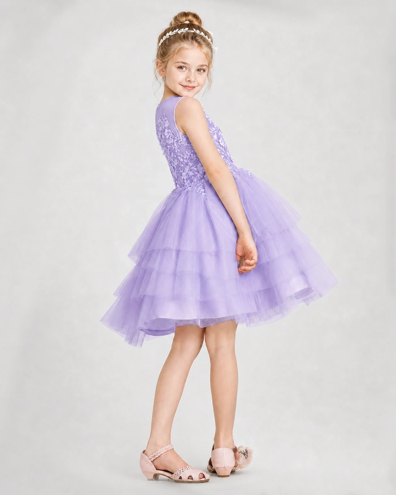 Dideyttawl Embroidered Tiered Tulle Girl Formal Dress