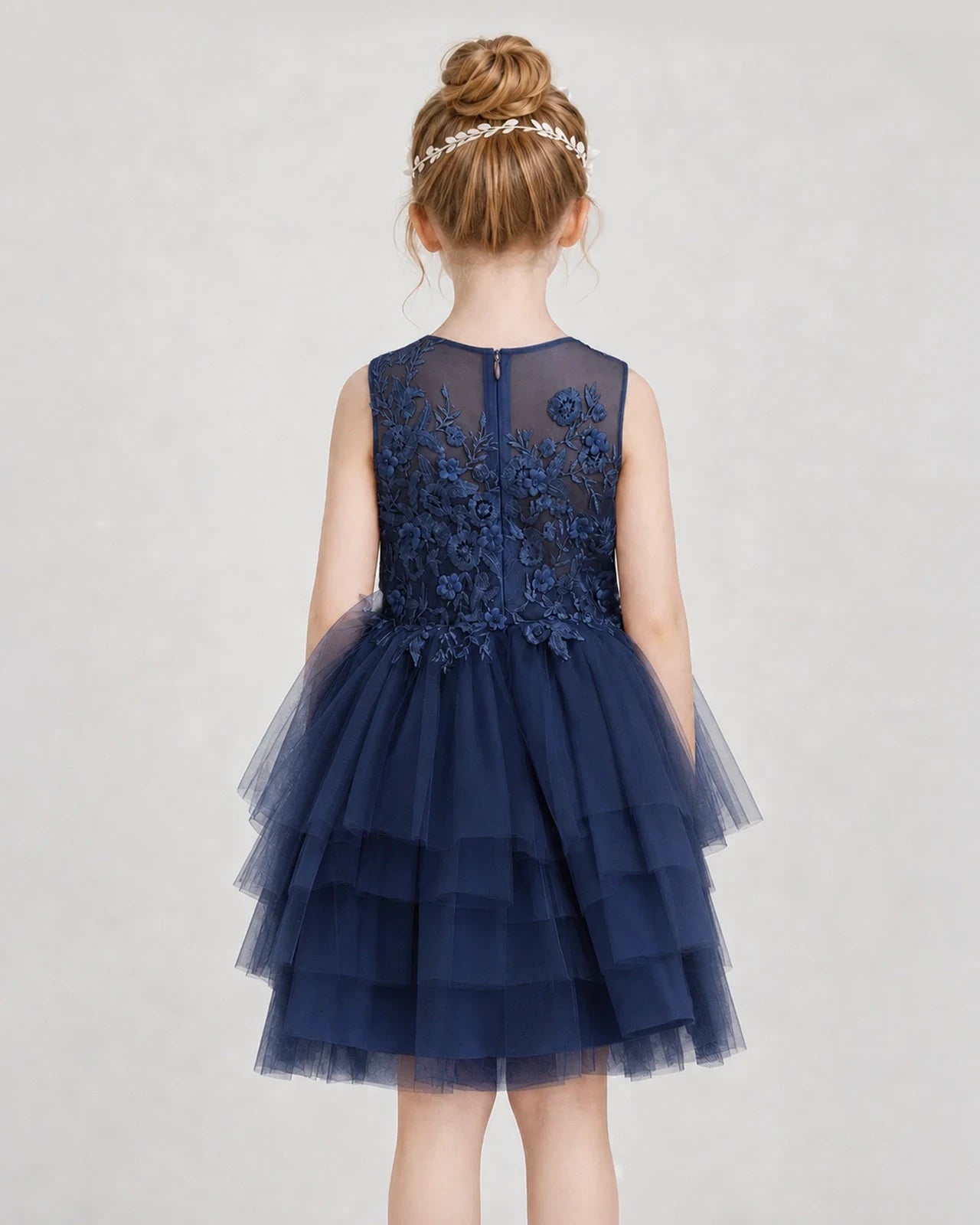 Dideyttawl Embroidered Tiered Tulle Girl Formal Dress