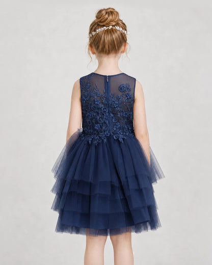 Dideyttawl Embroidered Tiered Tulle Girl Formal Dress