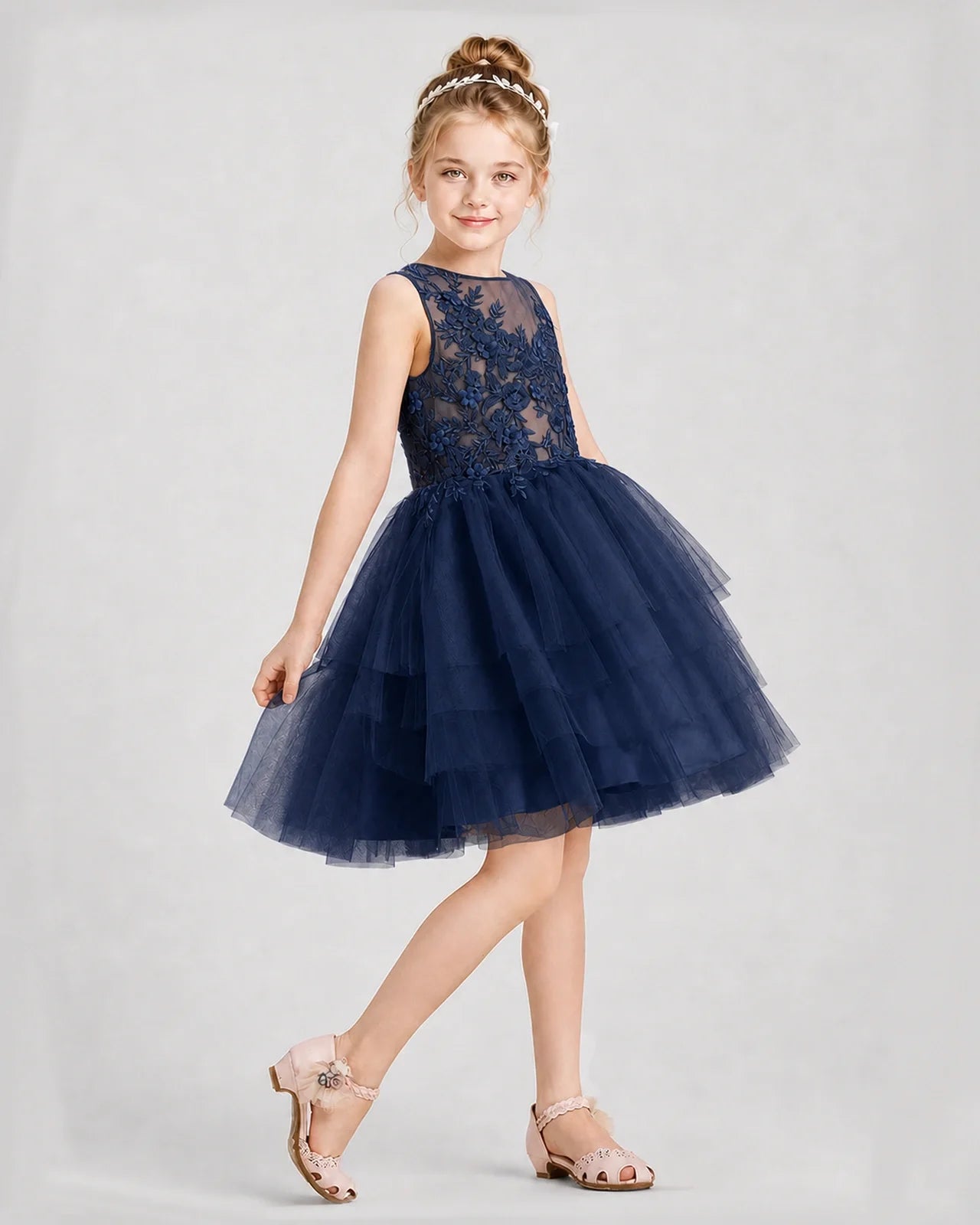 Dideyttawl Embroidered Tiered Tulle Girl Formal Dress