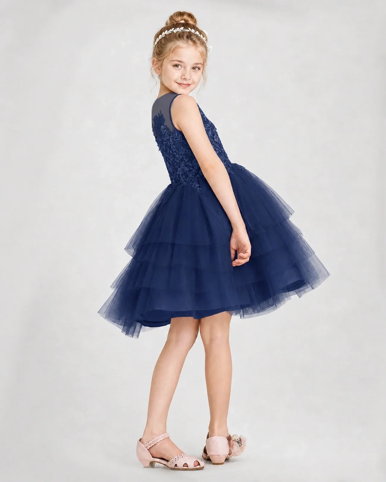Dideyttawl Embroidered Tiered Tulle Girl Formal Dress