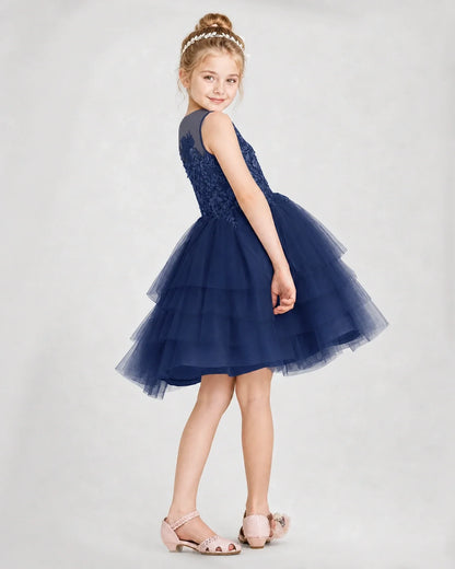 Dideyttawl Embroidered Tiered Tulle Girl Formal Dress