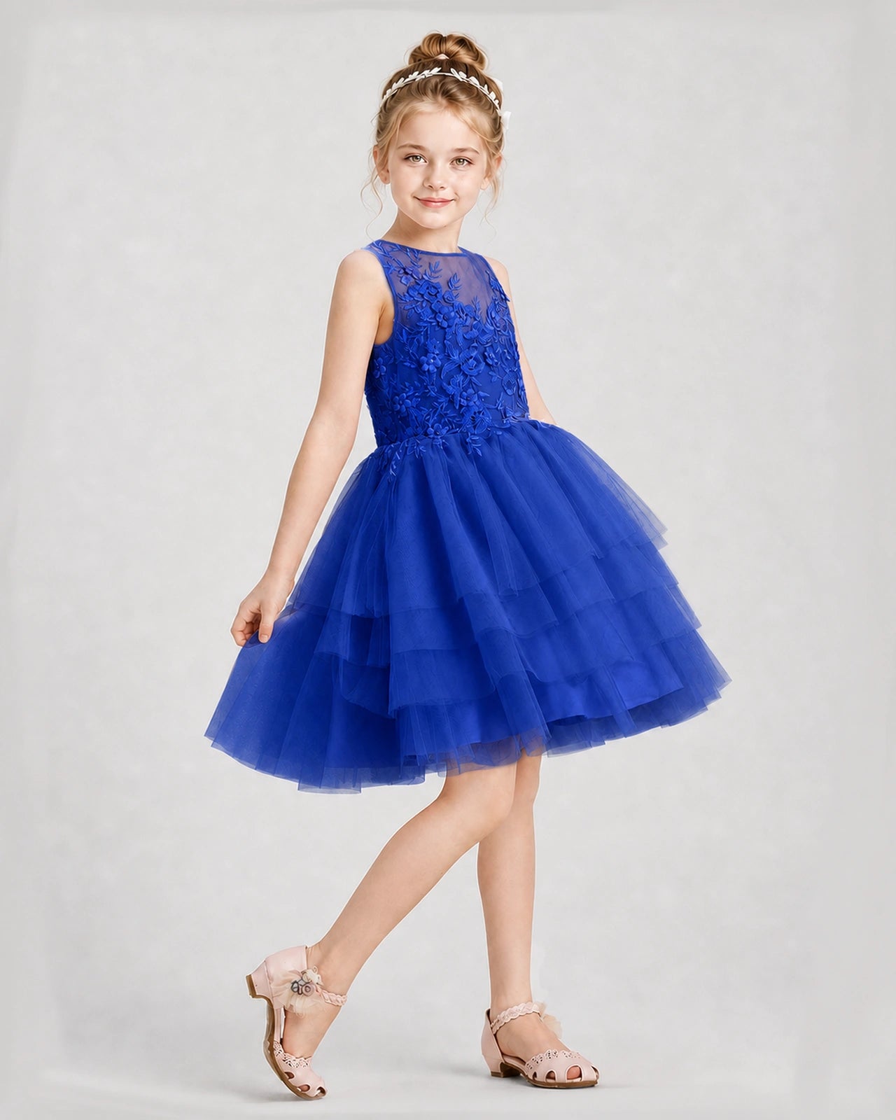 Dideyttawl Embroidered Tiered Tulle Girl Formal Dress