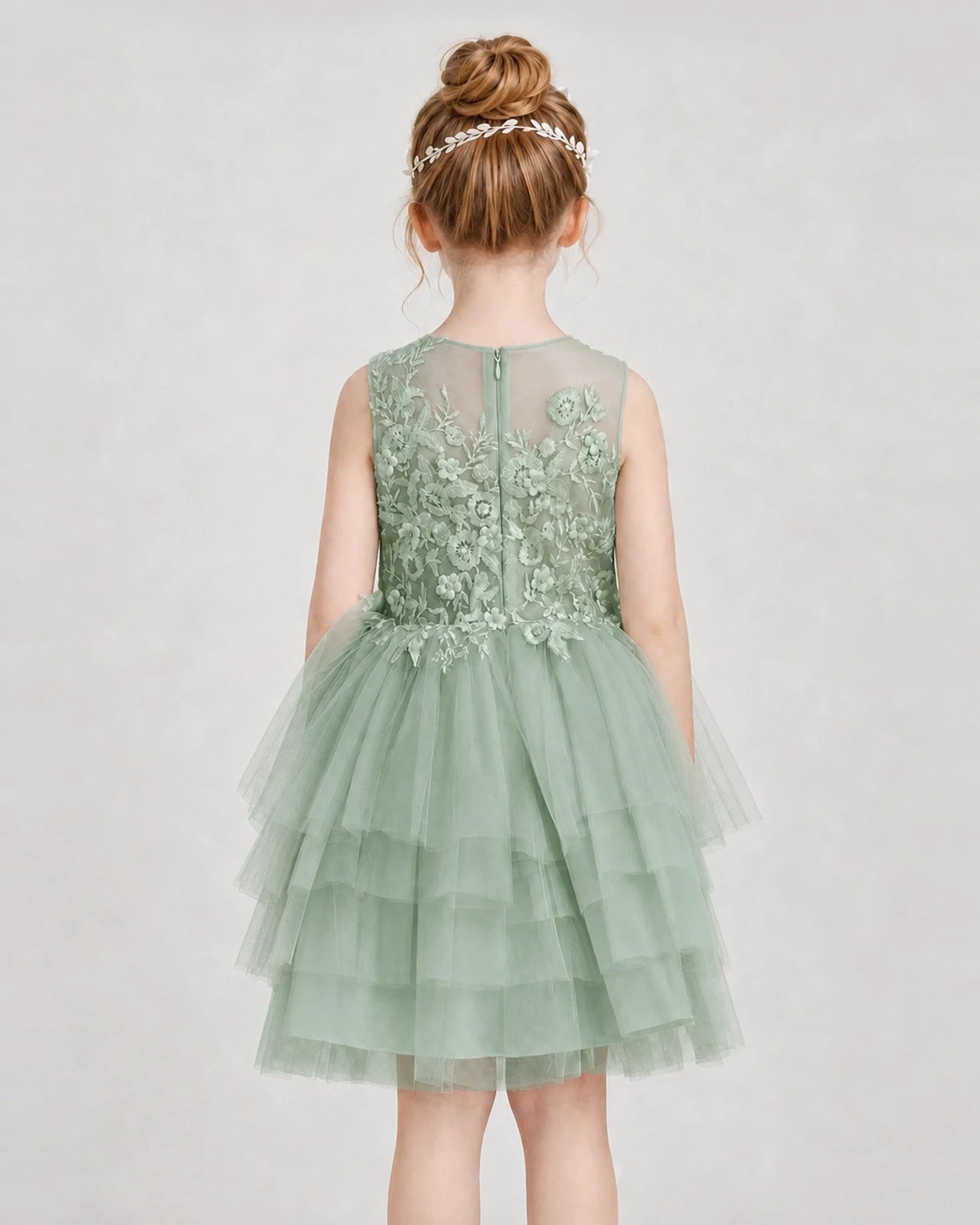 Dideyttawl Embroidered Tiered Tulle Girl Formal Dress