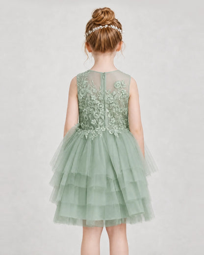 Dideyttawl Embroidered Tiered Tulle Girl Formal Dress