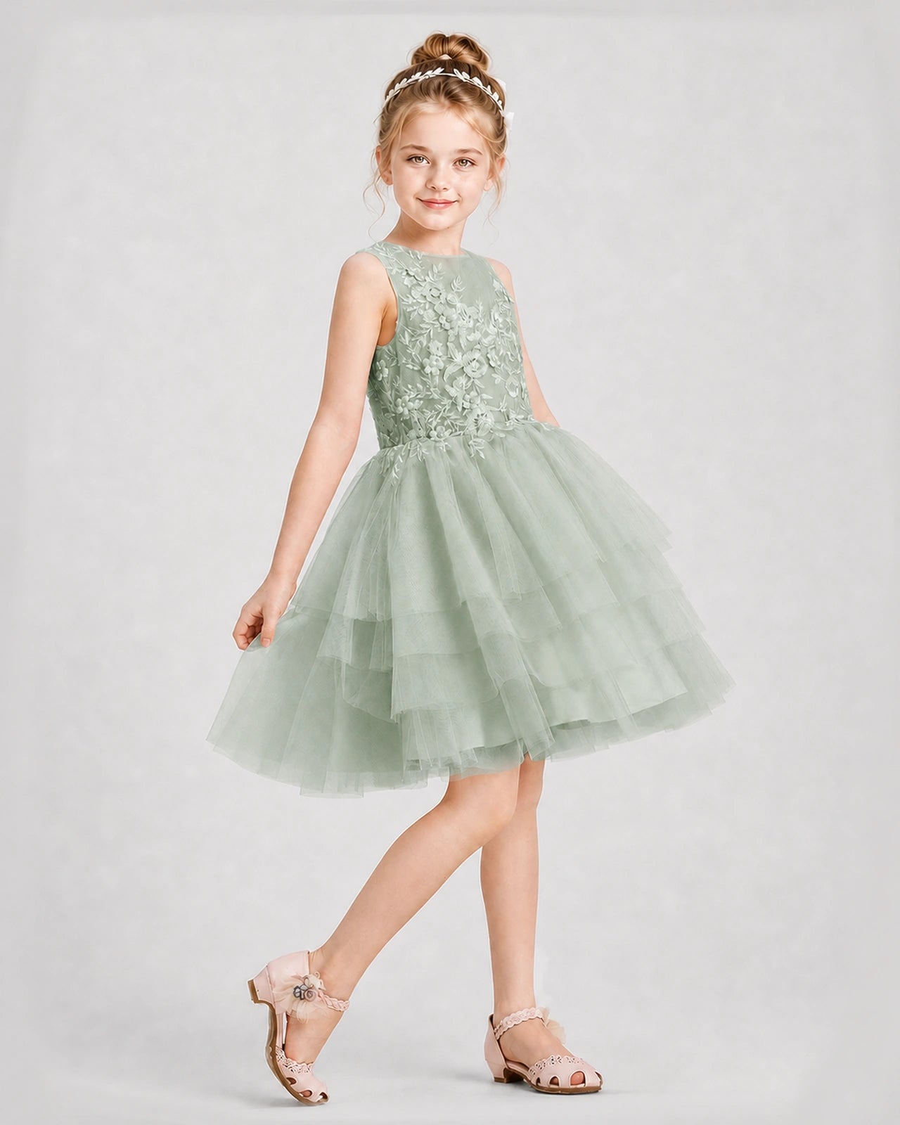 Dideyttawl Embroidered Tiered Tulle Girl Formal Dress