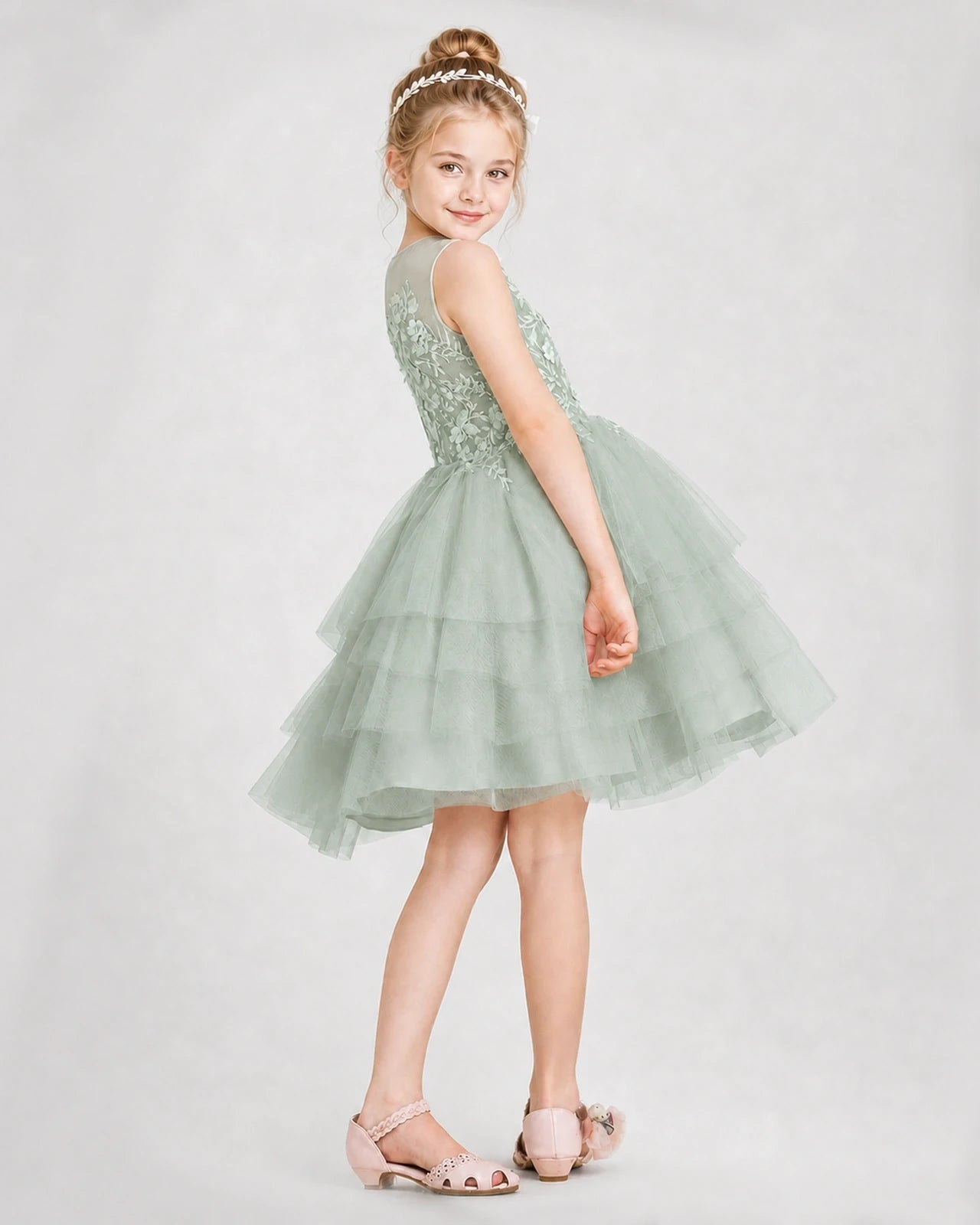 Dideyttawl Embroidered Tiered Tulle Girl Formal Dress
