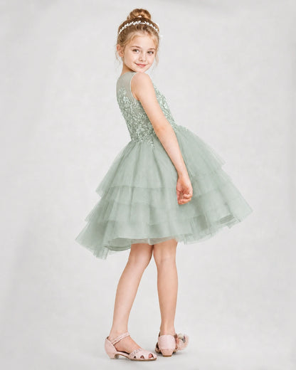 Dideyttawl Embroidered Tiered Tulle Girl Formal Dress