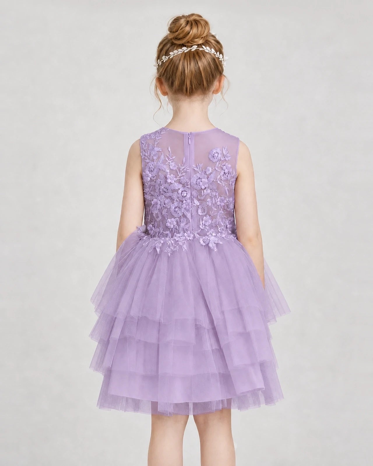 Dideyttawl Embroidered Tiered Tulle Girl Formal Dress