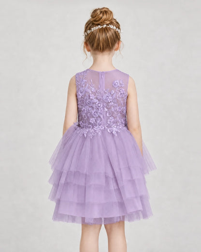 Dideyttawl Embroidered Tiered Tulle Girl Formal Dress