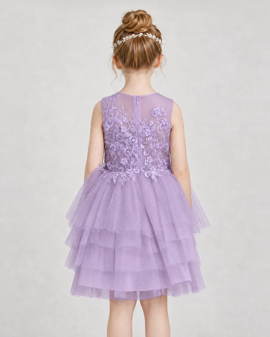 Wisteria tulle layered A-line dress Girls Formal Dresses Back View