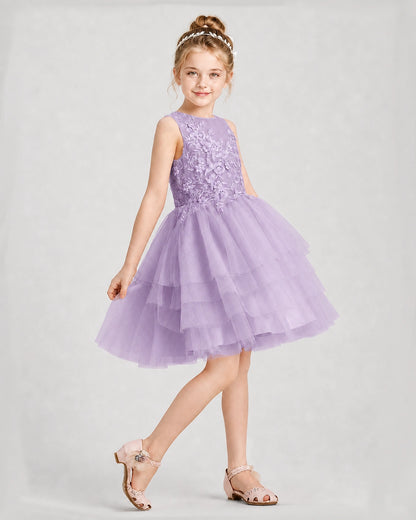Dideyttawl Embroidered Tiered Tulle Girl Formal Dress