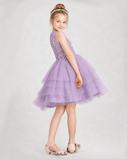 Dideyttawl Embroidered Tiered Tulle Girl Formal Dress