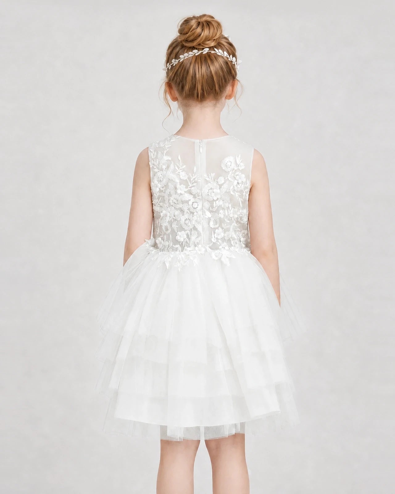 Dideyttawl Embroidered Tiered Tulle Girl Formal Dress