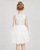 Ivory Tulle Tiered Dress Girls Formal Dresses Back View