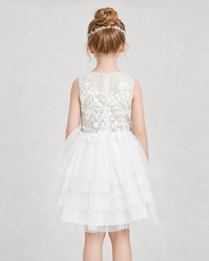 Dideyttawl Embroidered Tiered Tulle Girl Formal Dress