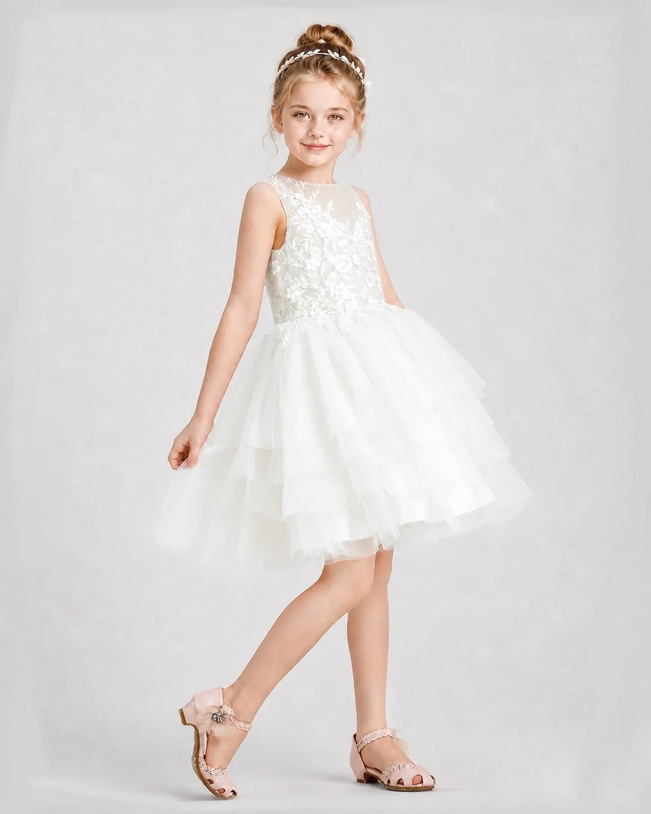 Dideyttawl Embroidered Tiered Tulle Girl Formal Dress