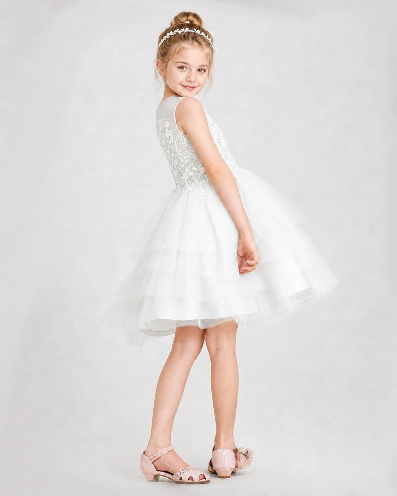 Dideyttawl Embroidered Tiered Tulle Girl Formal Dress