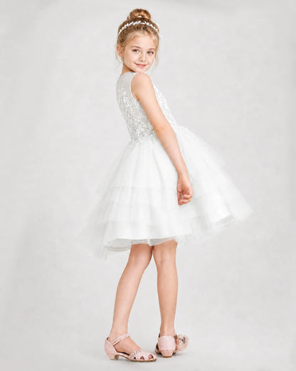 Dideyttawl Embroidered Tiered Tulle Girl Formal Dress