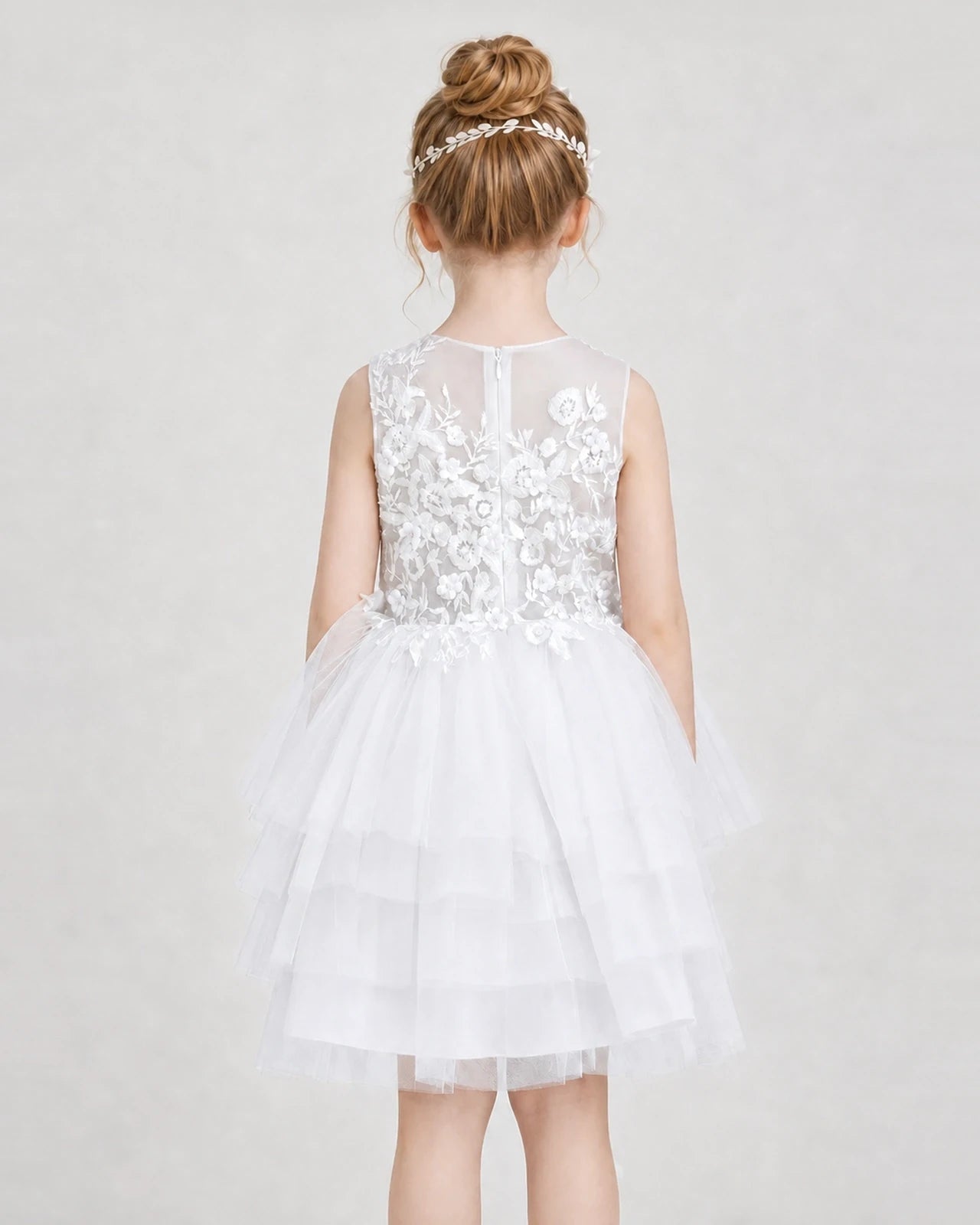 Dideyttawl Embroidered Tiered Tulle Girl Formal Dress