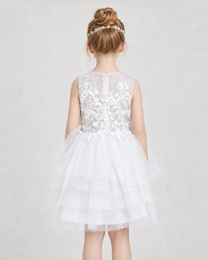 Dideyttawl Embroidered Tiered Tulle Girl Formal Dress