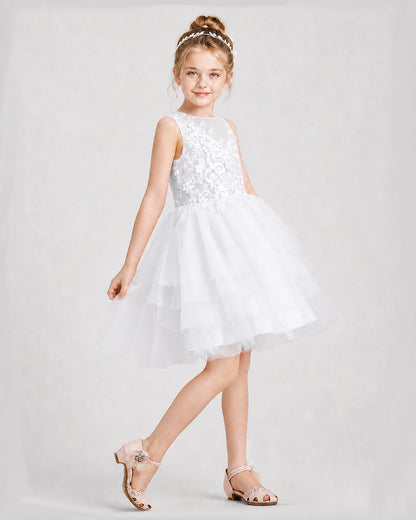 Dideyttawl Embroidered Tiered Tulle Girl Formal Dress