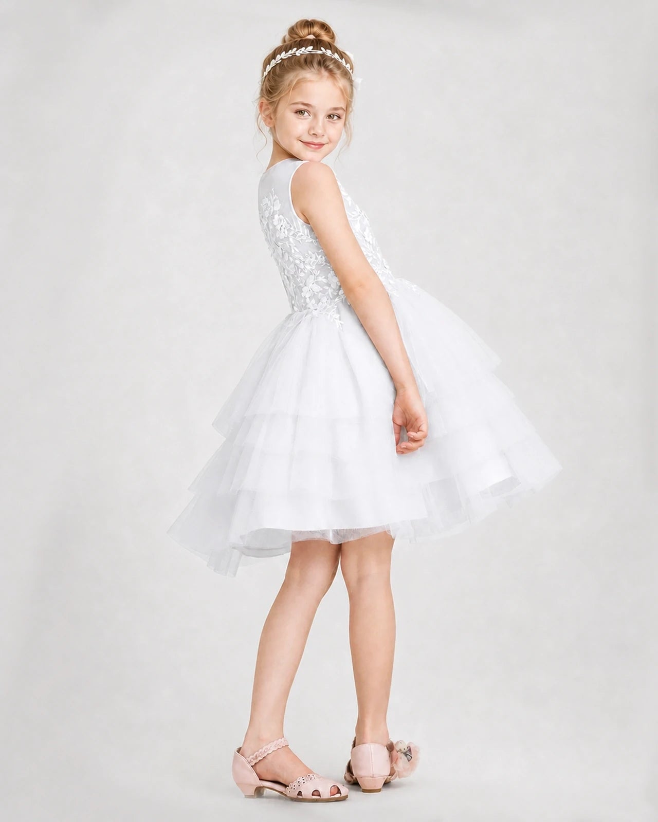 Dideyttawl Embroidered Tiered Tulle Girl Formal Dress