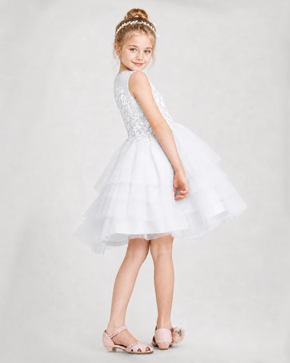 Dideyttawl Embroidered Tiered Tulle Girl Formal Dress