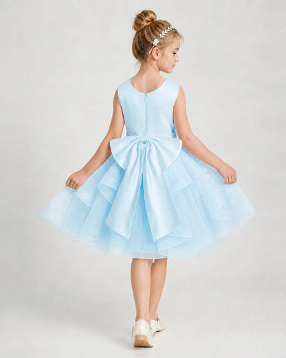 Dideyttawl Lace Satin Tulle Girl Formal Dress with Back Bow