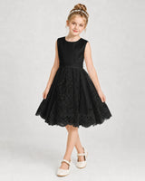 Black Satin and Tulle A-Line Girls Formal Dresses Front View