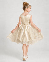 Champagne Satin and Lace A-Line Girls Formal Dress Back View