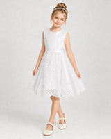 Ivory Satin Tulle A-Line Girls Formal Dresses Front View