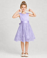 Lavender Satin and Lace A-Line Girls Formal Dresses Front View