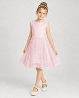 Pink Satin And Lace A-Line Girls Formal Dresses Front View