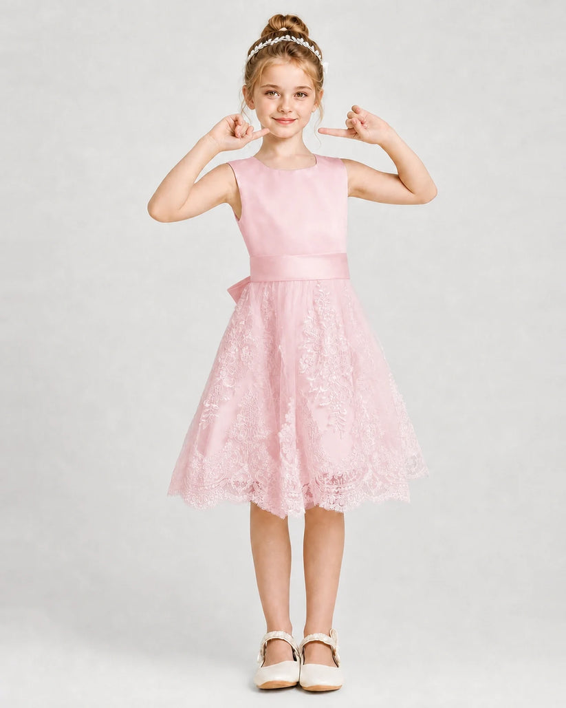 Pink Satin and Tulle A-Line Girls Formal Dresses