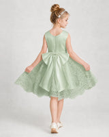 Sage Green Satin Lace A-line Girls Formal Dresses Back View