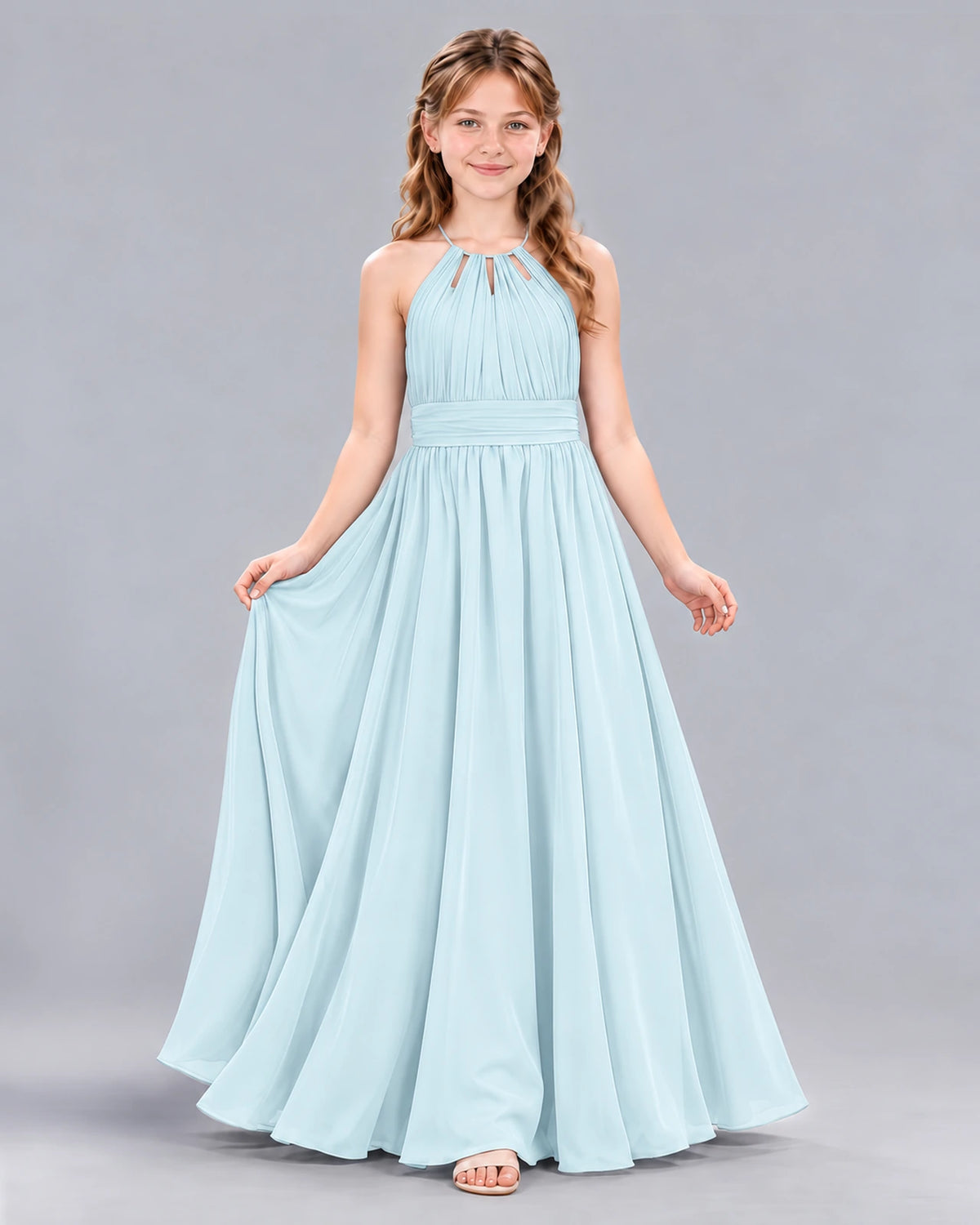 Baby Blue A-line Junior Bridesmaid Dress Front