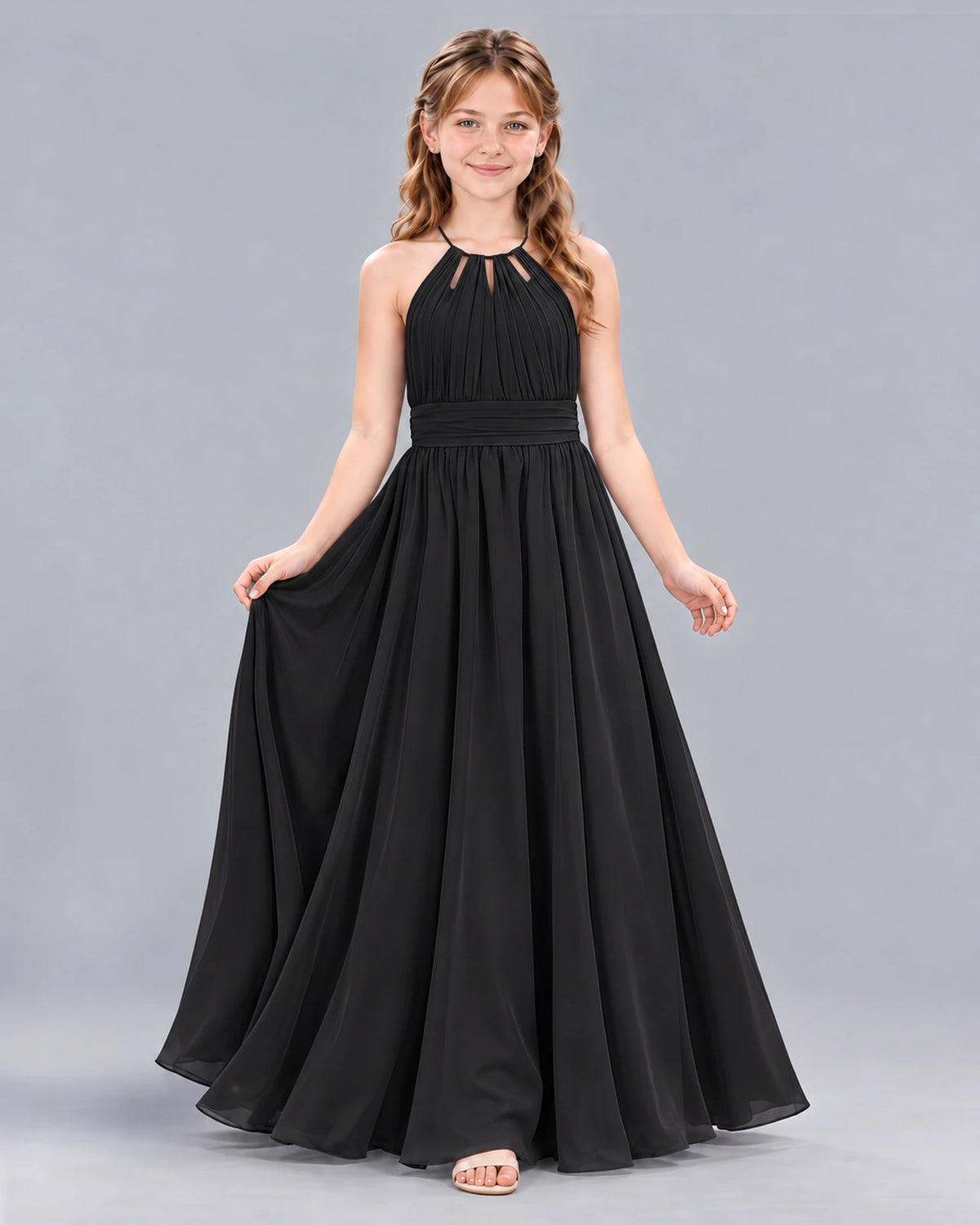 Black A-line Junior Bridesmaid Dress Front