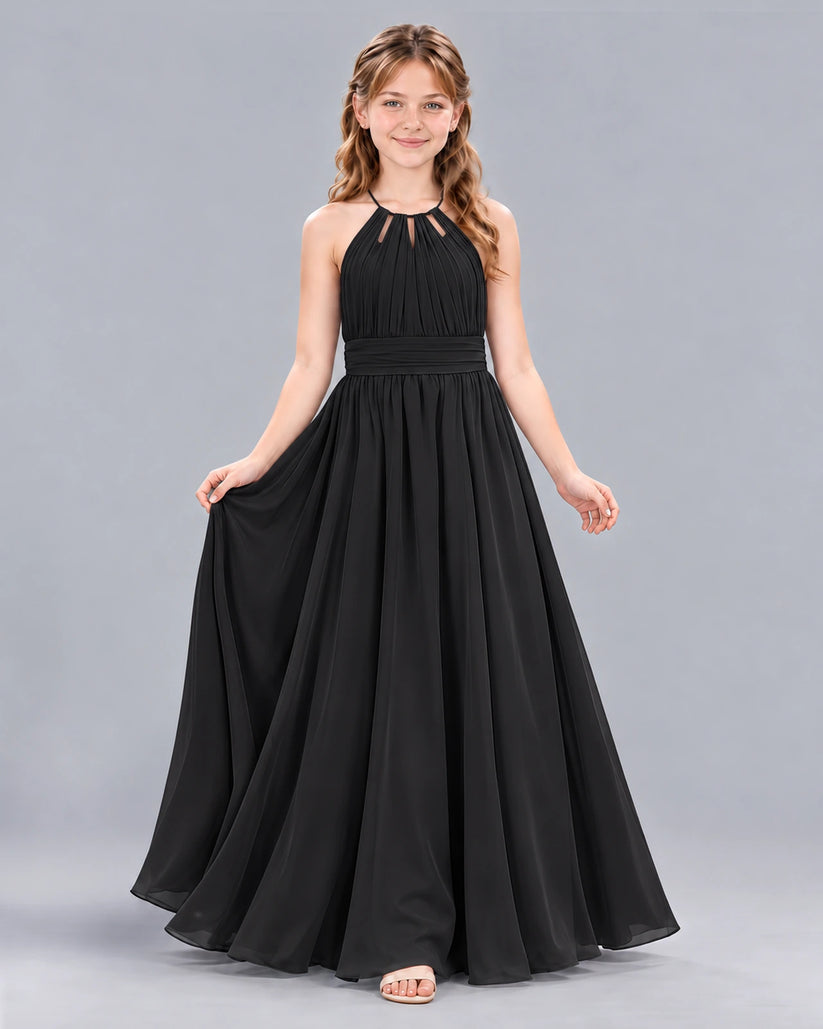 Black A-line Junior Bridesmaid Dress Front