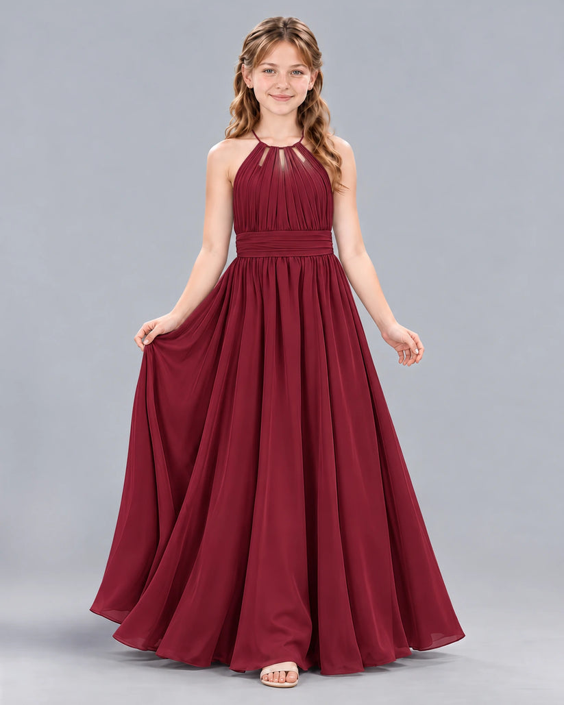Burgundy A-line Junior Bridesmaid Dress Front