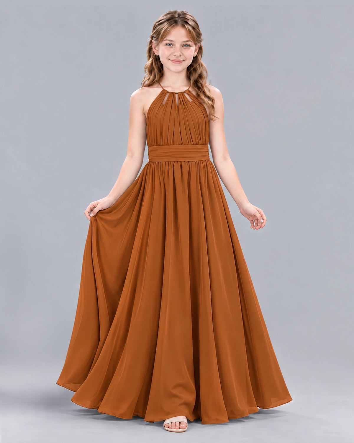 Burnt Orange A-line Junior Bridesmaid Dress Front